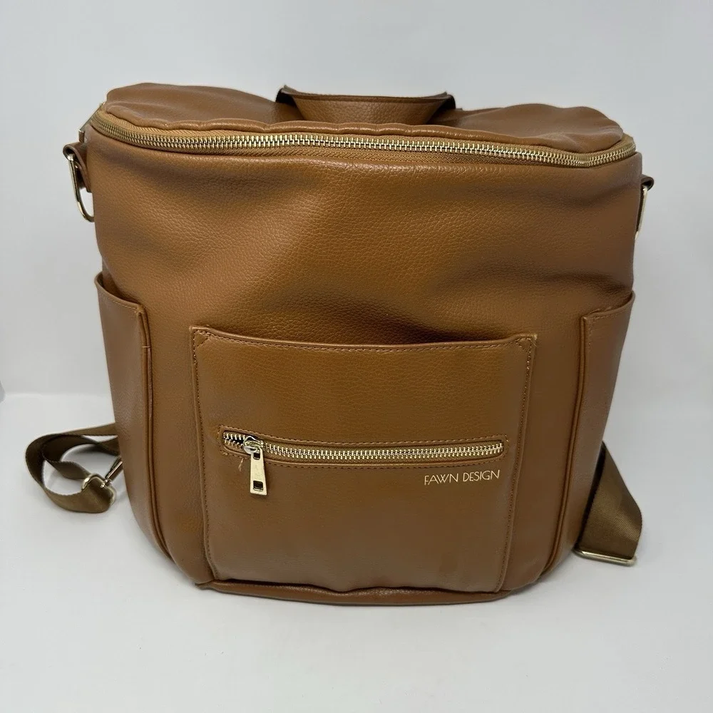 Fawn Design Brown Backpack Diaper Bag W/ Straps Multiple Pocket's Baby Bag